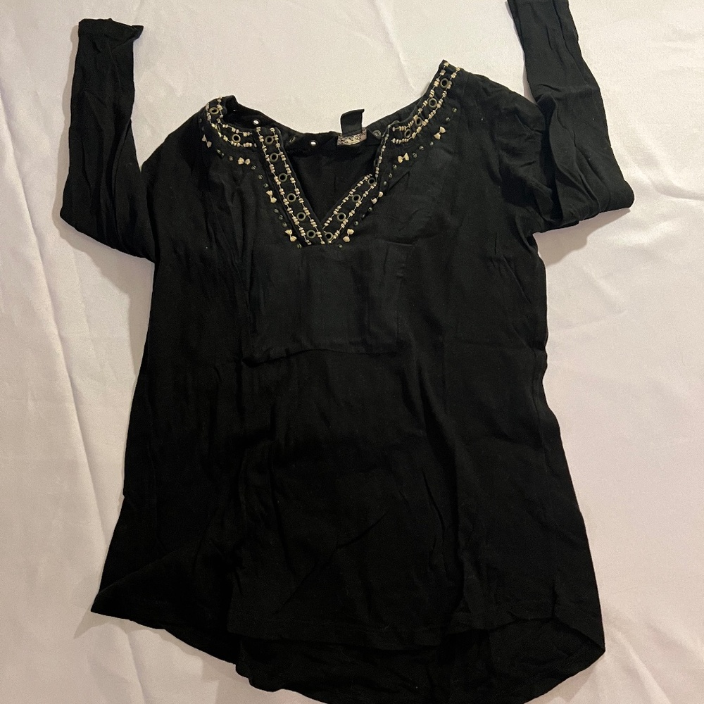 Lucky Brand:  Black Tunic with Details — Size S